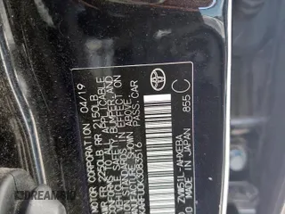 2019 Toyota Prius L Eco with VIN JTDKARFU0K3083516, listed as a Copart auction lot 59800495 with Not provided miles and Salvage title. Bid and sale history available at DreamBid. Image 12.