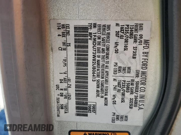 2002 Ford Explorer XLT with VIN 1FMDU73W82UB06413, listed as a Copart auction lot 46323395 with 316,258 mi miles and Salvage title. Bid and sale history available at DreamBid. Image 15.