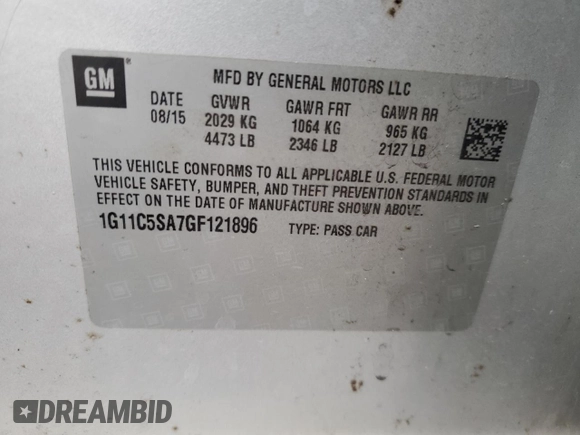 2016 Chevrolet Malibu Limited LT with VIN 1G11C5SA7GF121896, listed as a Copart auction lot 78700094 with 0 mi miles and Salvage Title. Bid and sale history available at carsss.com. Image 12.