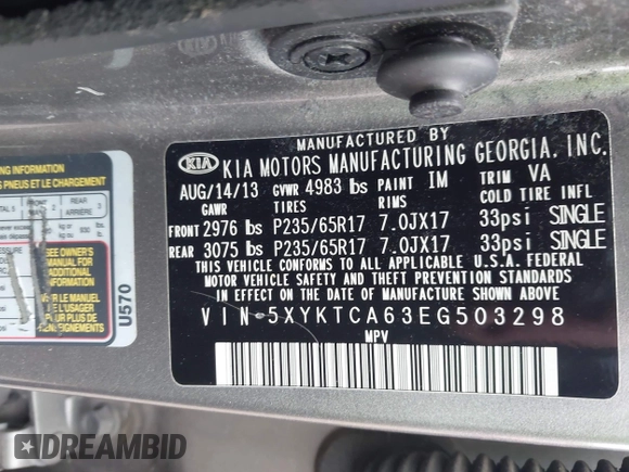 2014 Kia Sorento LX z VIN 5XYKTCA63EG503298, wystawiony jako IAAI lot #42372695 z przebiegiem 106 711 mil mil oraz . Historia ofert i sprzedaży dostępna na DreamBid. Obrazek 9.