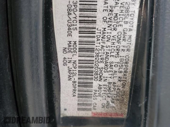 2002 Toyota ECHO z VIN JTDAT123820203830, wystawiony jako Copart lot #47737545 z przebiegiem 177 671 mil mil oraz Szkoda całkowita • Salvage title. Historia ofert i sprzedaży dostępna na DreamBid. Obrazek 12.