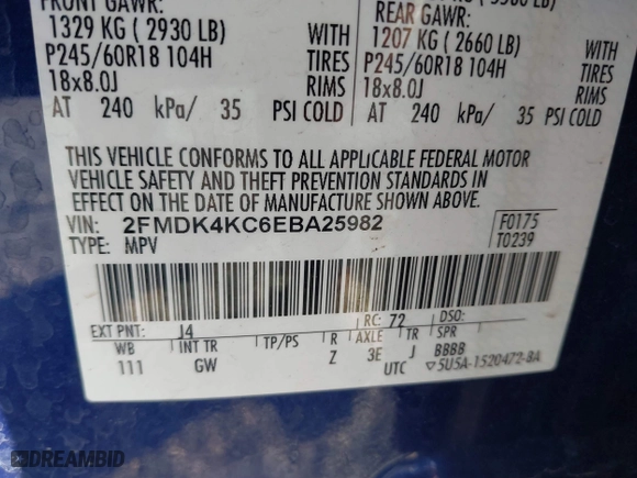2014 Ford Edge Limited with VIN 2FMDK4KC6EBA25982, listed as a IAAI auction lot 41774808 with 99,669 mi miles. Bid and sale history available at carsss.com. Image 9.
