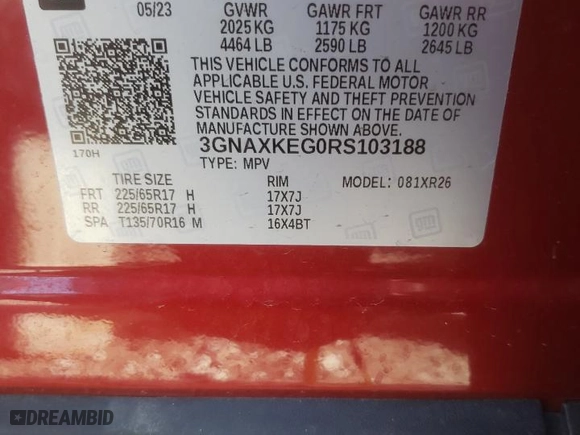2024 Chevrolet Equinox LT with VIN 3GNAXKEG0RS103188, listed as a Copart auction lot 45407595 with 16,785 mi miles and Salvage Title. Bid and sale history available at carsss.com. Image 14.