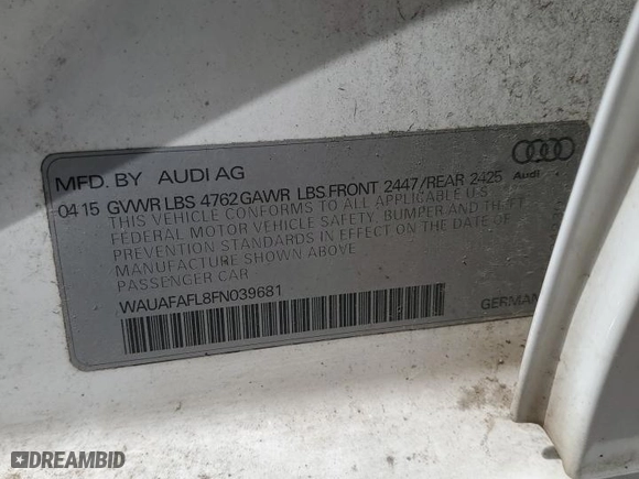 2015 Audi A4 Premium with VIN WAUAFAFL8FN039681, listed as a Copart auction lot 48235905 with 98,869 mi miles and Clean Title. Bid and sale history available at carsss.com. Image 12.