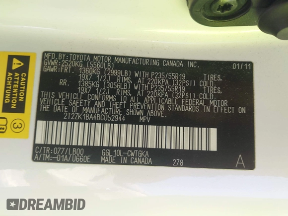 2011 Lexus RX 350 с VIN 2T2ZK1BA4BC052944, выставлен на аукционе IAAI как лот 42305841 с пробегом 67 576 миль миль и . История ставок и продаж доступна на DreamBid. Изображение 9.