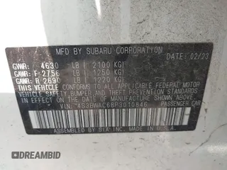 2023 Subaru Legacy Premium with VIN 4S3BWAC68P3010846, listed as a IAAI auction lot 42387874 with 36,914 mi miles and . Bid and sale history available at DreamBid. Image 9.