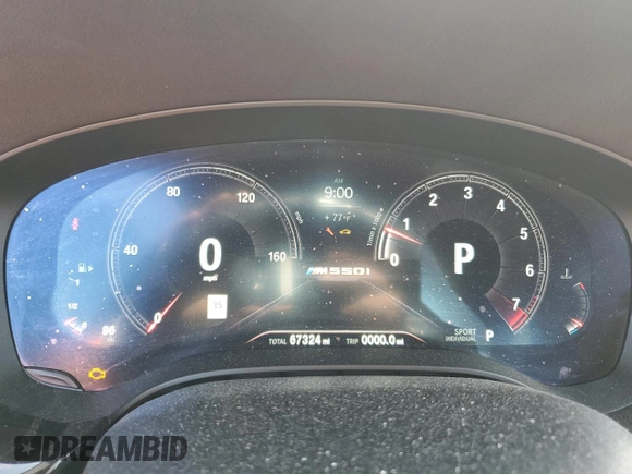 2019 BMW 5 Series M550i xDrive with VIN WBAJB9C50KB464503, listed as a Copart auction lot 56995825 with 67,324 mi miles and Salvage title. Bid and sale history available at DreamBid. Image 9.