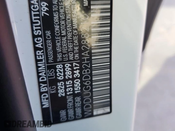2017 Mercedes-Benz S 550e with VIN WDDUG6DB2HA288210, listed as a Copart auction lot 61828804 with 88,540 mi miles and Salvage Title. Bid and sale history available at DreamBid. Image 12.
