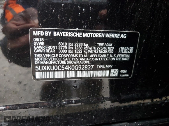 2019 BMW X6 sDrive35i with VIN 5UXKU0C54K0G92837, listed as a Copart auction lot 67720102 with 46,523 mi miles. Bid and sale history available at carsss.com. Image 10.