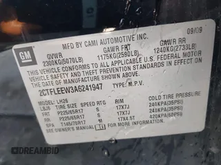 2010 GMC Terrain SLE-2 z VIN 2CTFLEEW3A6241947, wystawiony jako IAAI lot #42449864 z przebiegiem 131 655 mil mil oraz . Historia ofert i sprzedaży dostępna na DreamBid. Obrazek 9.