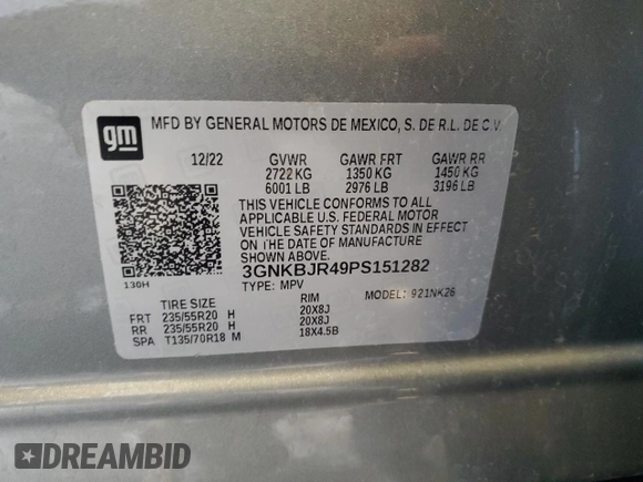 2023 Chevrolet Blazer LT with VIN 3GNKBJR49PS151282, listed as a Copart auction lot 81927014 with 24,773 mi miles and Non repairable. Bid and sale history available at DreamBid. Image 12.