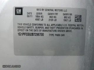 2011 Chevrolet Cruze LT w/1LT with VIN 1G1PF5S92B7296700, listed as a Copart auction lot 52758725 with 144,413 mi miles and Salvage Title. Bid and sale history available at carsss.com. Image 12.