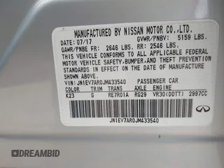 2018 Infiniti Q50 3.0t Luxe with VIN JN1EV7AR0JM433540, listed as a IAAI auction lot 42129284 with 105,966 mi miles. Bid and sale history available at carsss.com. Image 9.