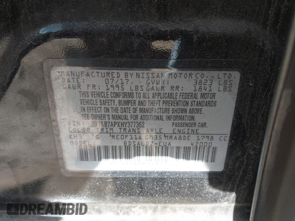 2017 Nissan Sentra S с VIN 3N1AB7APXHY377362, выставлен на аукционе IAAI как лот 41296050 с пробегом 69 683 миль миль и . История ставок и продаж доступна на DreamBid. Изображение 9.