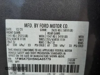 2022 Ford Explorer XLT z VIN 1FMSK7DH5NGA05779, wystawiony jako Copart lot #54621085 z przebiegiem 25 617 mil mil oraz Szkoda całkowita • Salvage title. Historia ofert i sprzedaży dostępna na DreamBid. Obrazek 13.