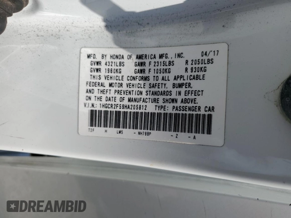2017 Honda Accord Sedan Sport with VIN 1HGCR2F59HA205812, listed as a Copart auction lot 52262115 with 121,214 mi miles and Salvage Title. Bid and sale history available at carsss.com. Image 15.