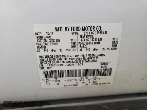 2016 Ford Explorer с VIN 1FM5K7BH0GGA11203, выставлен на аукционе Copart как лот 78330344 с пробегом 167 335 миль миль и Списание • Salvage title. История ставок и продаж доступна на DreamBid. Изображение 14.