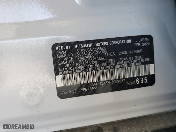2024 Mitsubishi Outlander SE with VIN JA4J4VA8XRZ052037, listed as a Copart auction lot 52439595 with 24,153 mi miles and Salvage Title. Bid and sale history available at carsss.com. Image 14.