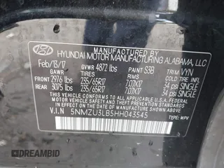 2017 Hyundai Santa Fe 2.4L z VIN 5NMZU3LB5HH043545, wystawiony jako IAAI lot #42244550 z przebiegiem 84 464 mil mil oraz . Historia ofert i sprzedaży dostępna na DreamBid. Obrazek 9.