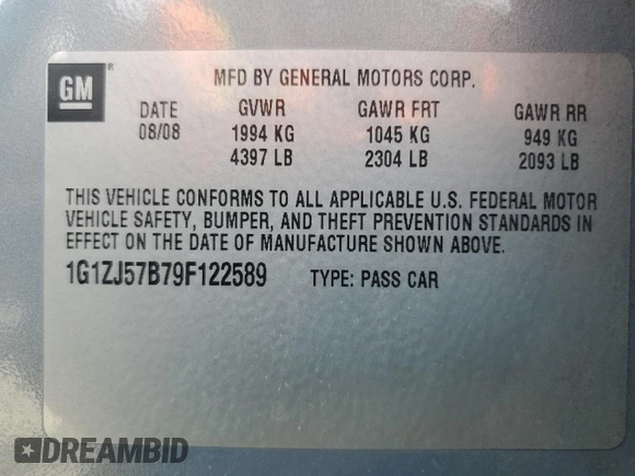 2009 Chevrolet Malibu 2LT with VIN 1G1ZJ57B79F122589, listed as a Copart auction lot 65979714 with 161,897 mi miles and Salvage Title. Bid and sale history available at DreamBid. Image 12.