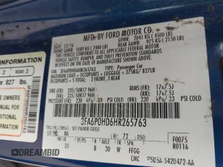 2017 Ford Fusion SE with VIN 3FA6P0HD6HR265763, listed as a IAAI auction lot 41549524 with 90,222 mi miles. Bid and sale history available at carsss.com. Image 9.