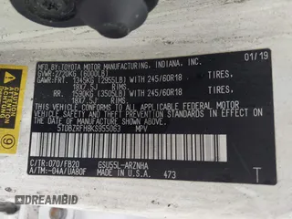 2019 Toyota Highlander LE с VIN 5TDBZRFH8KS955063, выставлен на аукционе IAAI как лот 42647865 с пробегом 63 275 миль миль и . История ставок и продаж доступна на DreamBid. Изображение 9.