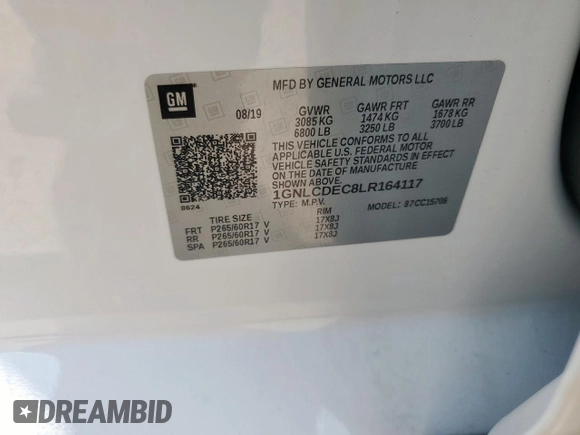 2020 Chevrolet Tahoe Commercial with VIN 1GNLCDEC8LR164117, listed as a Copart auction lot 57888765 with 71,600 mi miles and Salvage title. Bid and sale history available at DreamBid. Image 13.