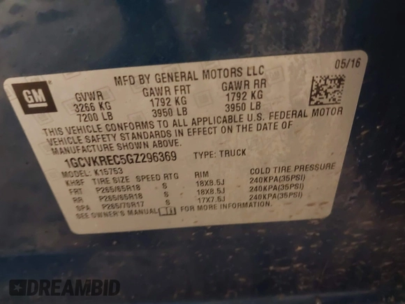 2016 Chevrolet Silverado 1500 LT with VIN 1GCVKREC5GZ296369, listed as a IAAI auction lot 41262302 with 122,859 mi miles. Bid and sale history available at carsss.com. Image 9.