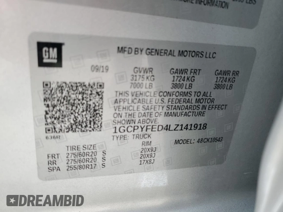2020 Chevrolet Silverado 1500 LT Trail Boss with VIN 1GCPYFED4LZ141918, listed as a Copart auction lot 46819885 with 86,694 mi miles and Salvage Title. Bid and sale history available at carsss.com. Image 12.