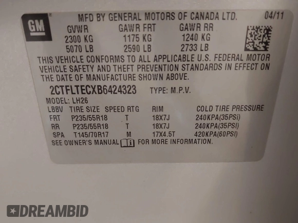 2011 GMC Terrain SLE-2 with VIN 2CTFLTECXB6424323, listed as a IAAI auction lot 42032143 with 176,270 mi miles and . Bid and sale history available at carsss.com. Image 9.