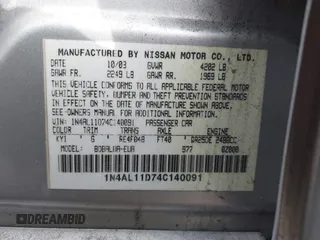 2004 Nissan Altima S with VIN 1N4AL11D74C140091, listed as a IAAI auction lot 41627388 with 999,999 mi miles. Bid and sale history available at carsss.com. Image 9.