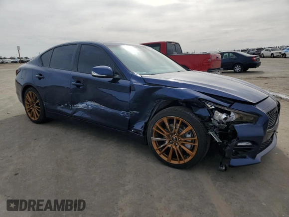 2016 Infiniti Q50 Red Sport 400 with VIN JN1FV7APXGM420158, listed as a Copart auction lot 43395405 with 114,943 mi miles and Salvage title. Bid and sale history available at DreamBid. Image 4.