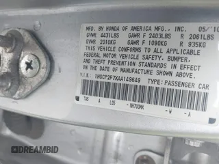 2010 Honda Accord EX with VIN 1HGCP2F7XAA149649, listed as a IAAI auction lot 42738128 with 196,975 mi miles and . Bid and sale history available at DreamBid. Image 9.