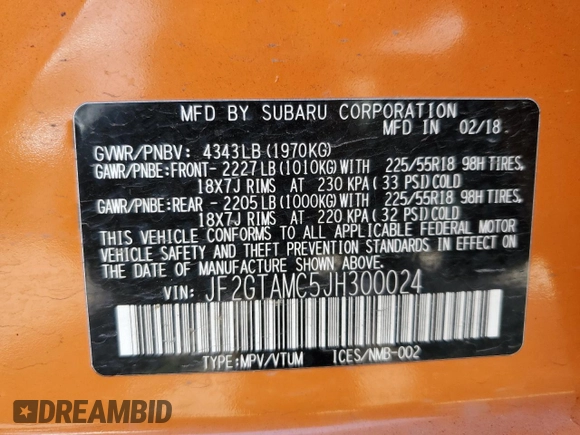 2018 Subaru Crosstrek Limited с VIN JF2GTAMC5JH300024, выставлен на аукционе Copart как лот 59974275 с пробегом 119 829 миль миль и Списание • Salvage title. История ставок и продаж доступна на DreamBid. Изображение 12.