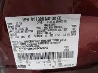 2016 Ford F-250 Lariat with VIN 1FT7W2B69GEC06053, listed as a IAAI auction lot 41530986 with 159,511 mi miles and . Bid and sale history available at DreamBid. Image 9.