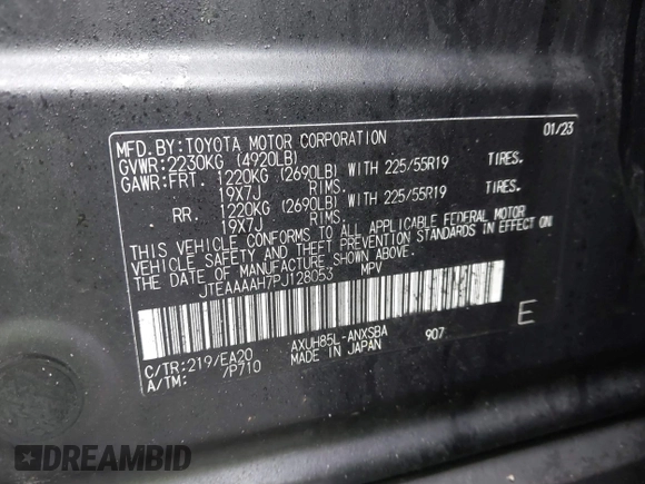 2023 Toyota Venza LE with VIN JTEAAAAH7PJ128053, listed as a IAAI auction lot 41471575 with 65,101 mi miles and . Bid and sale history available at carsss.com. Image 9.