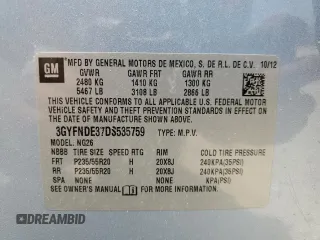 2013 Cadillac SRX Performance Collection with VIN 3GYFNDE37DS535759, listed as a Copart auction lot 52620105 with 92,059 mi miles and Salvage title. Bid and sale history available at DreamBid. Image 14.