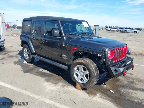 2018 Jeep Wrangler Unlimited Sport S with VIN 1C4HJXDG4JW149557, listed as a IAAI auction lot 42014833 with 54,472 mi miles. Bid and sale history available at carsss.com. Image 1.