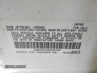 2011 Mitsubishi Lancer GTS with VIN JA32U8FW3BU030708, listed as a IAAI auction lot 41826170 with 213,889 mi miles. Bid and sale history available at carsss.com. Image 9.