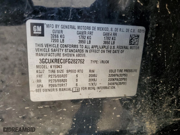 2015 Chevrolet Silverado 1500 LT with VIN 3GCUKREC0FG282762, listed as a Copart auction lot 48938945 with 178,324 mi miles and Clean Title. Bid and sale history available at carsss.com. Image 14.