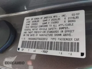 2007 Acura TL with VIN 19UUA66277A022612, listed as a IAAI auction lot 41822692 with 150,425 mi miles. Bid and sale history available at carsss.com. Image 9.