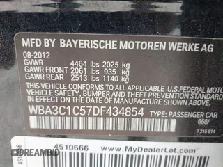 2013 BMW 3 Series 328i with VIN WBA3C1C57DF434854, listed as a IAAI auction lot 42023257 with 125,960 mi miles and . Bid and sale history available at carsss.com. Image 9.