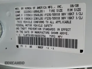2009 Acura RDX Technology z VIN 5J8TB18519A003754, wystawiony jako Copart lot #43311175 z przebiegiem 88 768 mil mil oraz Szkoda całkowita • Salvage title. Historia ofert i sprzedaży dostępna na DreamBid. Obrazek 13.