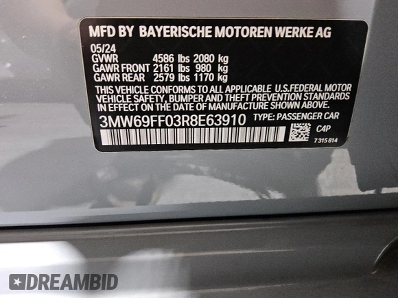 2024 BMW 3 Series 330i with VIN 3MW69FF03R8E63910, listed as a Copart auction lot 49742785 with 19,796 mi miles and Clean Title. Bid and sale history available at carsss.com. Image 12.