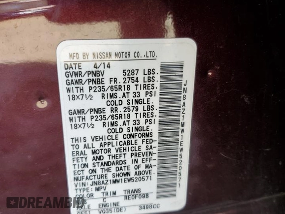 2014 Nissan Murano SL with VIN JN8AZ1MW1EW520571, listed as a Copart auction lot 50661385 with 69,832 mi miles and Salvage Title. Bid and sale history available at carsss.com. Image 16.