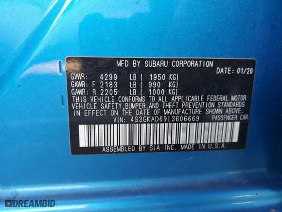 2020 Subaru Impreza Premium with VIN 4S3GKAD69L3606669, listed as a Copart auction lot 73061374 with 35,856 mi miles and Salvage Title. Bid and sale history available at carsss.com. Image 13.