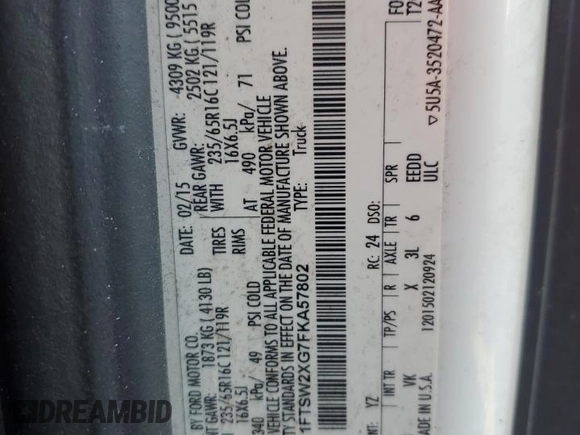 2015 Ford Transit with VIN 1FTSW2XG7FKA57802, listed as a Copart auction lot 74132384 with Not Provided miles and Salvage Title. Bid and sale history available at DreamBid. Image 14.