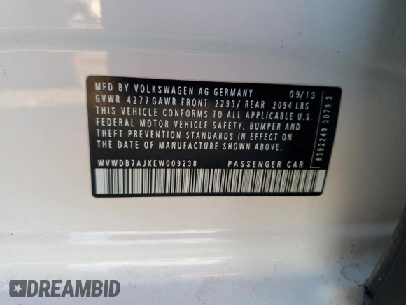 2014 Volkswagen Golf с VIN WVWDB7AJXEW009238, выставлен на аукционе Copart как лот 65533794 с пробегом 131 769 миль миль и Списание • Salvage title. История ставок и продаж доступна на DreamBid. Изображение 13.