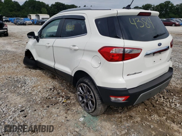 2019 Ford EcoSport Titanium z VIN MAJ6S3KL1KC254384, wystawiony jako Copart lot #57174842 z przebiegiem 14 689 mil mil oraz Szkody całkowita. Historia ofert i sprzedaży dostępna na DreamBid. Obrazek 3.