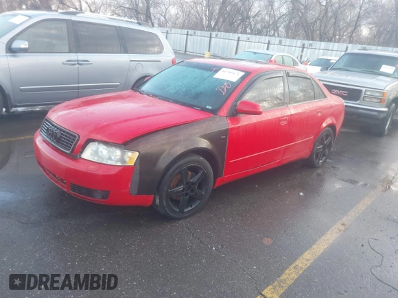 2004 Audi A4 1.8T with VIN WAULC68EX4A224462, listed as a IAAI auction lot 41705471 with 167,748 mi miles. Bid and sale history available at carsss.com. Image 2.